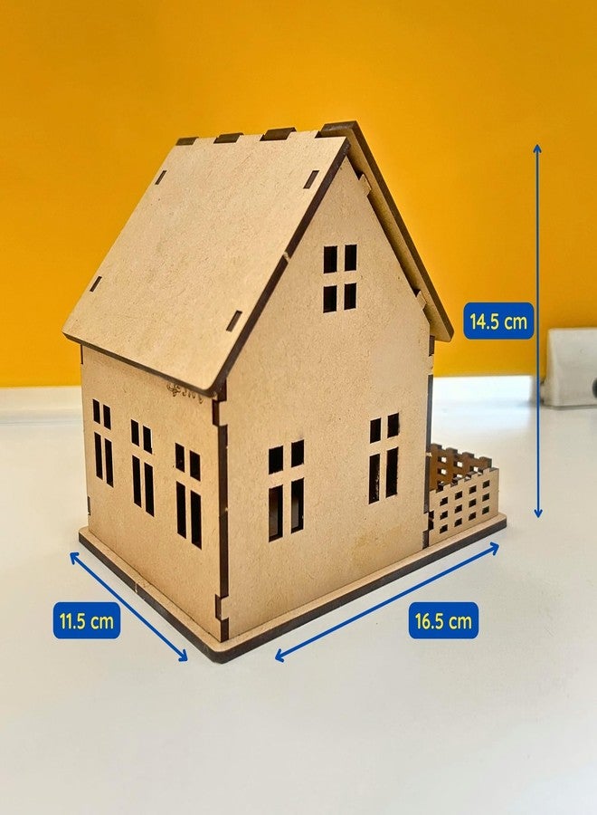 Ansoz DIY Wooden House Kit for Kids | MDF Cottage Model DIY Craft Kit with Water Colors & Paint Brush | Educational House Building Craft Kit with Fence | 16.5 × 11.5 × 14.5 cm - Image 2